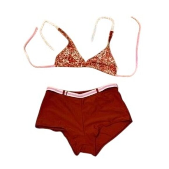 Womens Red & Floral Two-Piece Swimsuit Size M 80% Polyamide 20% Elastane Bikini - Picture 1 of 4